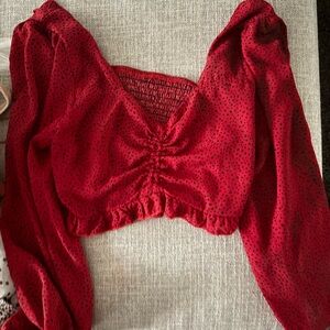 SHEIN Red and Black Dotted Blouse